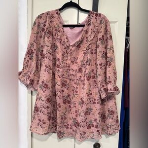 BloomChic Rose Pink Floral Ruffle V-Neck Blouse Size 18-20